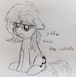 Size: 2695x2729 | Tagged: safe, artist:dhm, oc, oc:filly anon, pony, trotcon, angry, ears back, female, filly, funny, high res, monochrome, sketch, solo, traditional art