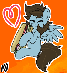 Size: 738x809 | Tagged: safe, artist:nyrikiri, oc, oc:abris, pegasus, female, food, happy, heart, mare, sandwich, smiling, solo