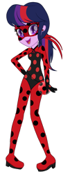 Size: 719x1974 | Tagged: safe, artist:berrysunlight, twilight sparkle, equestria girls, g4, bodysuit, clothes, ear piercing, earring, female, jewelry, ladybug (miraculous ladybug), mask, miraculous ladybug, piercing, simple background, solo, transparent background, yo-yo