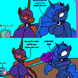 Size: 894x894 | Tagged: safe, artist:armadillokingbr4dy, princess luna, oc, oc:bloodmoon, anthro, g4, ball, comic, morph ball, princess ballestia