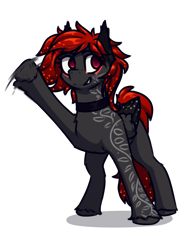 Size: 3000x4000 | Tagged: safe, artist:toanderic, oc, oc only, oc:julia_sunlight, pegasus, pony, 2024 community collab, derpibooru community collaboration, collar, female, looking at you, looking away, mare, motion blur, motion lines, pegasus oc, red eyes, red mane, red tail, simple background, smiling, solo, tail, tattoo, transparent background, waving, waving at you, wings