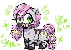 Size: 1754x1240 | Tagged: safe, artist:jully-park, skye, zebra, g5, braces, cute, female, filly, foal, full body, happy, open mouth, open smile, simple background, smiling, solo, white background