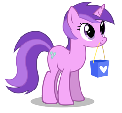 Size: 5940x5500 | Tagged: safe, artist:forsakensharikan, amethyst star, sparkler, pony, unicorn, g4, bag, eyes open, female, horn, mare, mouth hold, shopping bag, simple background, smiling, solo, standing, tail, transparent background, vector