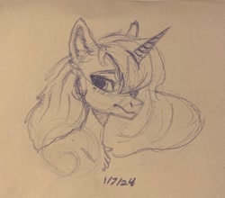 Size: 2275x2005 | Tagged: safe, artist:kibo, princess luna, alicorn, pony, g4, ethereal mane, horn, looking at you, sketch, traditional art