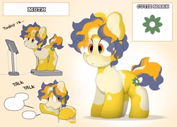 Size: 4096x2950 | Tagged: safe, artist:mochi_nation, oc, oc only, oc:moth, earth pony, pony, coat markings, female, mare, open mouth, reference sheet, scale, solo, speech bubble