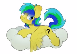 Size: 3508x2480 | Tagged: safe, artist:mochi_nation, oc, oc only, oc:sky, pegasus, pony, cloud, commission, lying down, lying on a cloud, male, on a cloud, prone, simple background, smiling, solo, sploot, stallion, white background, wings, wings down