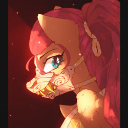 Size: 1350x1350 | Tagged: safe, alternate version, artist:glazirka, fluttershy, pegasus, pony, g4, alternate hairstyle, bust, female, looking back, mare, mask, solo