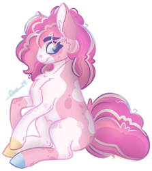 Size: 792x887 | Tagged: safe, artist:trashpanda czar, oc, oc only, oc:cake batter, earth pony, pony, body markings, cheek fluff, chest fluff, ear fluff, female, hooves, mare, multicolored hooves, poofy mane, simple background, sitting, solo, transparent background