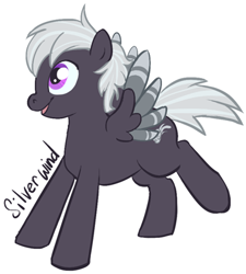 Size: 360x400 | Tagged: safe, artist:pawprintstars, oc, oc only, oc:silverwind, pegasus, pony, colored wings, colored wingtips, open mouth, open smile, simple background, smiling, solo, spread wings, white background, wings