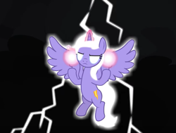Size: 847x640 | Tagged: safe, artist:forgalorga, alicorn, pony, g4, angry, disproportionate retribution, everypony became alicorns, female, glowing, glowing eyes, karen, lightning, mare, solo, spread wings, this will end in death, this will end in tears, this will end in tears and/or death, wings
