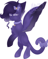 Size: 2770x3356 | Tagged: safe, artist:thecommandermiky, oc, oc only, oc:miky command, pegasus, bell, bell collar, bipedal, bow, cat tail, chest fluff, collar, hair bow, happy, long tail, looking at you, paws, pegasus oc, short hair, short mane, simple background, smiling, solo, spread wings, tail, tail bow, transparent background, wings