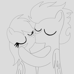 Size: 1400x1400 | Tagged: safe, artist:mrsdashskies, rainbow dash, soarin', pegasus, pony, g4, eyes closed, female, kiss on the lips, kissing, male, mare, ship:soarindash, shipping, sketch, stallion, straight