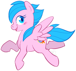 Size: 745x699 | Tagged: safe, artist:pawprintstars, oc, oc only, pegasus, pony, flying, open mouth, open smile, smiling, solo, spread wings, wings