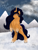 Size: 3000x4000 | Tagged: safe, artist:loopina, oc, oc:skull amor, oc:skulla, unicorn, bipedal, cloud, female, heterochromia, mare, mountain, simple background, snow, solo