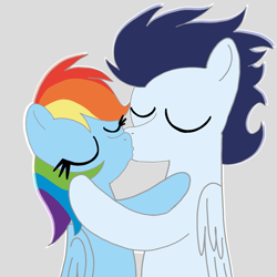 Size: 1400x1400 | Tagged: safe, artist:mrsdashskies, rainbow dash, soarin', pegasus, pony, g4, eyes closed, female, kiss on the lips, kissing, male, mare, ship:soarindash, shipping, stallion, straight