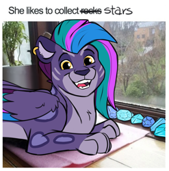 Size: 1025x1037 | Tagged: safe, artist:rutkotka, allura, aq bars, big cat, leopard, snow leopard, g5, adorallura, allura cat meme, allurabetes, cute, daaaaaaaaaaaw, ear piercing, earring, female, gem, happy, helix piercing, jewelry, looking at you, piercing, ponified animal photo, real life background, simple background, smiling, smiling at you, solo, that cat sure does like stars, winged big cat