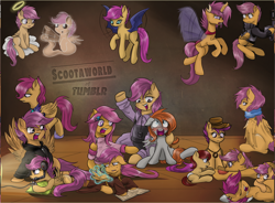Size: 1280x940 | Tagged: safe, artist:redheadfly, scootaloo, oc, oc:lightning blitz, oc:lucky fly, angel, changeling, ghost, pony, undead, comic:ask motherly scootaloo, angel scootaloo, apprentice mage scootaloo, baby, baby pony, bat ponified, clothes, colt, diaper, factory scootaloo, female, filly, foal, future scootaloo, gamerloo, guardpony scootaloo, halo, hoodie, male, mare, mother and child, mother and son, motherly scootaloo, multeity, older, scootabat, scootaling, self paradox, self ponidox, sleepless scootaloo, stalkerloo, student of the night, teenage scootaloo, tumblr, zombie scoots