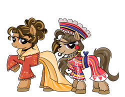 Size: 4000x3111 | Tagged: safe, artist:windywendy29, derpibooru exclusive, oc, oc only, oc:maria reyes, oc:reyna (filipino), earth pony, pony, 2024 community collab, derpibooru community collaboration, belt, choker, clothes, dress, duo, ear piercing, earring, female, filipino, hat, jewelry, mare, midriff, necklace, philippines, piercing, raised hoof, shirt, simple background, skirt, solo, transparent background, unshorn fetlocks