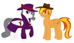 Size: 827x486 | Tagged: safe, artist:mlp-headstrong, oc, oc only, oc:firey ratchet, oc:oliver spade, pegasus, pony, g4, clothes, detective, duo, duo male and female, fedora, female, hat, male, mare, simple background, stallion, transparent background, trenchcoat