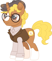 Size: 1353x1600 | Tagged: safe, artist:cloudy glow, oc, oc only, pony, unicorn, g4, clothes, glasses, hat, male, rory brodigan, simple background, solo, transparent background