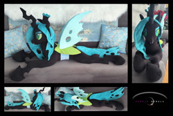 Size: 1280x860 | Tagged: safe, artist:purplenebulastudios, queen chrysalis, changeling, changeling queen, g4, irl, lying down, photo, plushie, prone, solo, sploot