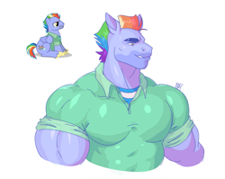 Size: 2153x1711 | Tagged: safe, artist:egg_concept, bow hothoof, pegasus, pony, anthro, g4, male, muscles, muscular male, reference, simple background, solo, stallion, white background