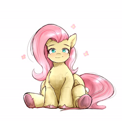 Size: 2300x2300 | Tagged: safe, artist:chinmissouri, fluttershy, pegasus, pony, g4, blushing, colored hooves, cute, female, hoof heart, looking at you, mare, shyabetes, simple background, sitting, smiling, smiling at you, underhoof, unshorn fetlocks, white background