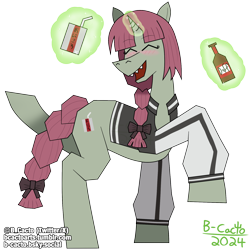 Size: 1750x1750 | Tagged: safe, artist:b-cacto, pony, unicorn, alcohol, anime, beer, blushing, bocchi the rock!, bottle, drunk, duff, kikuri hiroi, magic, ponified, simple background, the simpsons, transparent background