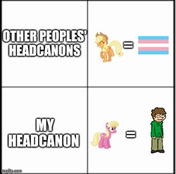 Size: 503x496 | Tagged: safe, artist:thebosscamacho, editor:professorventurer, applejack, lily, lily valley, g4, edd gould (eddsworld), eddsworld, headcanon, meme, pride, pride flag, transgender pride flag