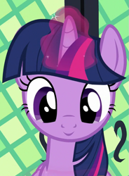 Size: 537x730 | Tagged: safe, edit, edited screencap, editor:twilyisbestpone, screencap, twilight sparkle, alicorn, pony, g4, once upon a zeppelin, season 7, cropped, female, glowing, glowing horn, horn, inverted mouth, magic, magic aura, mare, smiling, solo, twilight sparkle (alicorn), twilight's castle