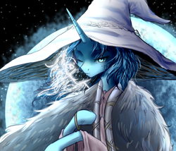 Size: 2100x1800 | Tagged: safe, artist:n0thingbutath0ught, princess luna, alicorn, g4, crossover, elden ring, hat, moon, one eye closed, witch hat