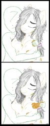 Size: 1622x4052 | Tagged: safe, artist:notawriteranon, oc, oc only, oc:anon, oc:floor bored, earth pony, human, pony, 2 panel comic, comic, dirty, eyes closed, female, hair over one eye, hug, mare, smiling, sticky