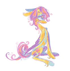 Size: 1232x1246 | Tagged: safe, artist:webkinzworldz, fluttershy, pegasus, pony, g4, alternate hairstyle, colored wings, colored wingtips, crying, ears back, fangs, female, folded wings, frown, lanky, leg fluff, mare, short hair fluttershy, short mane, simple background, skinny, solo, stylized, thin, unshorn fetlocks, white background, wings