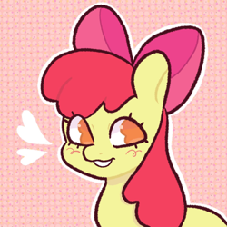 Size: 1500x1500 | Tagged: safe, artist:xpeebx, apple bloom, earth pony, pony, g4, blush scribble, blushing, bust, female, filly, foal, heart, patterned background, portrait, solo
