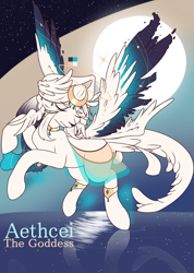 Size: 1823x2562 | Tagged: safe, artist:phreia, oc, oc only, deer, original species, pegasus, butt wings, eyes closed, flying, frown, head wings, jewelry, moon, reference sheet, regalia, simple background, solo, space, spread wings, wings