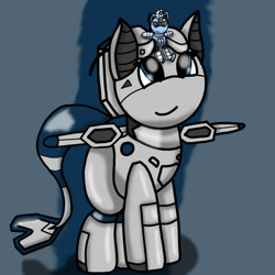 Size: 894x894 | Tagged: safe, artist:foxfer64_yt, oc, oc only, oc:silverstream (robot pony), oc:xn-37 needle, original species, plane pony, pony, robot, robot pony, commission, duo, looking at someone, looking up, plane, simple background, sitting