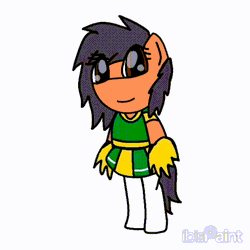 Size: 720x720 | Tagged: safe, artist:foxfer64_yt, oc, oc only, oc:robertapuddin, earth pony, pony, animated, cheerleader, cheerleader outfit, clothes, gif, one eye closed, simple background, smiling, spinning, white background, wink