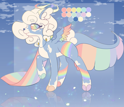 Size: 2733x2374 | Tagged: safe, artist:phreia, oc, oc only, deer, original species, pegasus, blind, halo, rainbow, reference sheet, simple background, smiling, solo