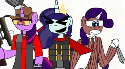 Size: 1080x597 | Tagged: safe, artist:princessmoonlove, rarity, twilight sparkle, oc, oc:princess moonlove, g4, demoman, demoman (tf2), simple background, sniper, sniper (tf2), spy, spy (tf2), team fortress 2, white background