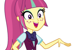 Size: 2074x1426 | Tagged: safe, sour sweet, human, equestria girls, g4, clothes, crystal prep academy uniform, eyeshadow, female, freckles, looking at someone, makeup, necktie, png, ponytail, school tie, school uniform, schoolgirl, simple background, smiling, solo, transparent background