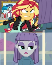 Size: 1600x2000 | Tagged: safe, edit, edited screencap, screencap, maud pie, sunset shimmer, equestria girls, g4, my little pony equestria girls: better together, my little pony equestria girls: friendship games, school of rock, angry, comic, furious, gritted teeth, narrowed eyes, rageset shimmer, screencap comic, teeth