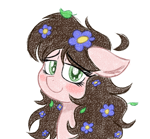Size: 2674x2482 | Tagged: safe, artist:juniverse, oc, oc only, earth pony, pony, blushing, female, flower, flower in hair, green eyes, high res, long hair, mare, ponysona, simple background, solo, white background