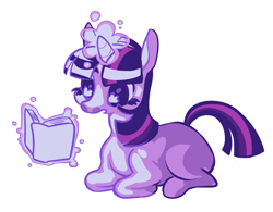 Size: 878x686 | Tagged: safe, artist:boypart, twilight sparkle, pony, unicorn, g4, book, female, glowing, glowing horn, horn, levitation, lying down, magic, mare, prone, reading, simple background, solo, telekinesis, unicorn twilight, white background