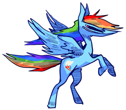 Size: 699x613 | Tagged: safe, artist:boypart, rainbow dash, pegasus, pony, g4, faic, female, grin, mare, rearing, simple background, smiling, solo, spread wings, white background, wings