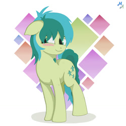 Size: 1280x1280 | Tagged: safe, artist:maslivka, sandbar, earth pony, pony, g4, blushing, cute, heart, long mane, male, sandabetes, smiling, solo, stallion