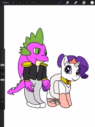 Size: 1620x2160 | Tagged: safe, artist:speeder152, rarity, spike, dragon, pony, unicorn, g4, alternate hairstyle, ballerina, ballet slippers, clothes, crown, dress, duo, female, fire ruby, gem, jewelry, male, mare, marriage, married couple, older, older spike, raririna, regalia, ruby, ship:sparity, shipping, simple background, smiling, straight, suit, wedding, wedding dress, white background