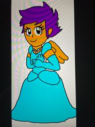 Size: 4032x3024 | Tagged: safe, artist:speeder152, scootaloo, human, equestria girls, g4, cinderella, clothes, cute, cutealoo, dress, evening gloves, female, gloves, gown, jewelry, long gloves, necklace, pearl necklace, photo, picture of a screen, poofy shoulders, smiling, solo, wings