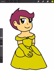 Size: 1620x2160 | Tagged: safe, artist:speeder152, scootaloo, human, equestria girls, g4, belle, clothes, cute, cutealoo, dress, evening gloves, female, gloves, gown, long gloves, princess scootaloo, simple background, smiling, solo, white background