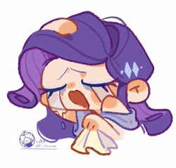 Size: 1655x1583 | Tagged: safe, artist:cloverieee, rarity, human, g4, crying, eyes closed, handkerchief, humanized, open mouth, simple background, solo, white background