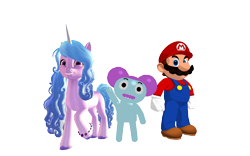 Size: 1920x1200 | Tagged: safe, artist:puzzlshield2, derpibooru exclusive, izzy moonbow, pony, g5, 3d, 3d render, crossover, mario, mmd, pibby, png, render, simple background, smg4, super mario bros., transparent background
